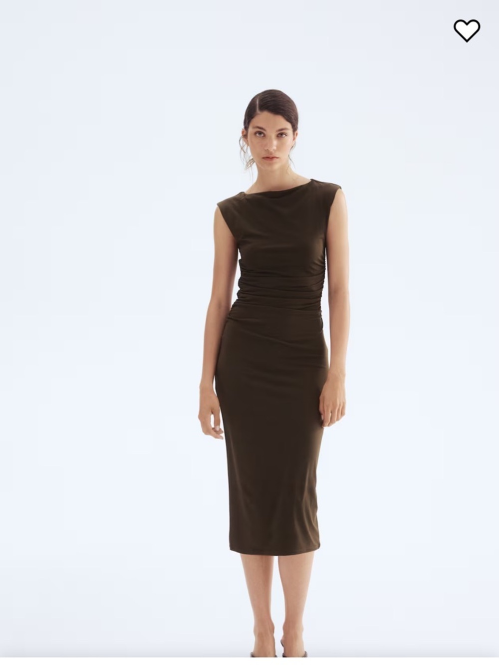 H&M Olive Sleeveless Ruched Midi Dress